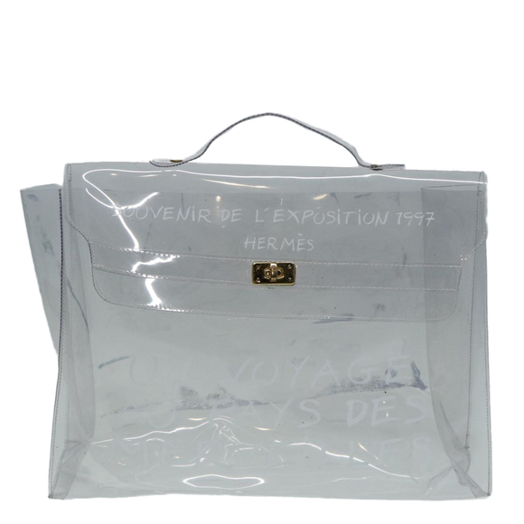HERMES Vinyl Kelly Hand Bag Vinyl Clear Auth 87450 - Picture 13 of 16